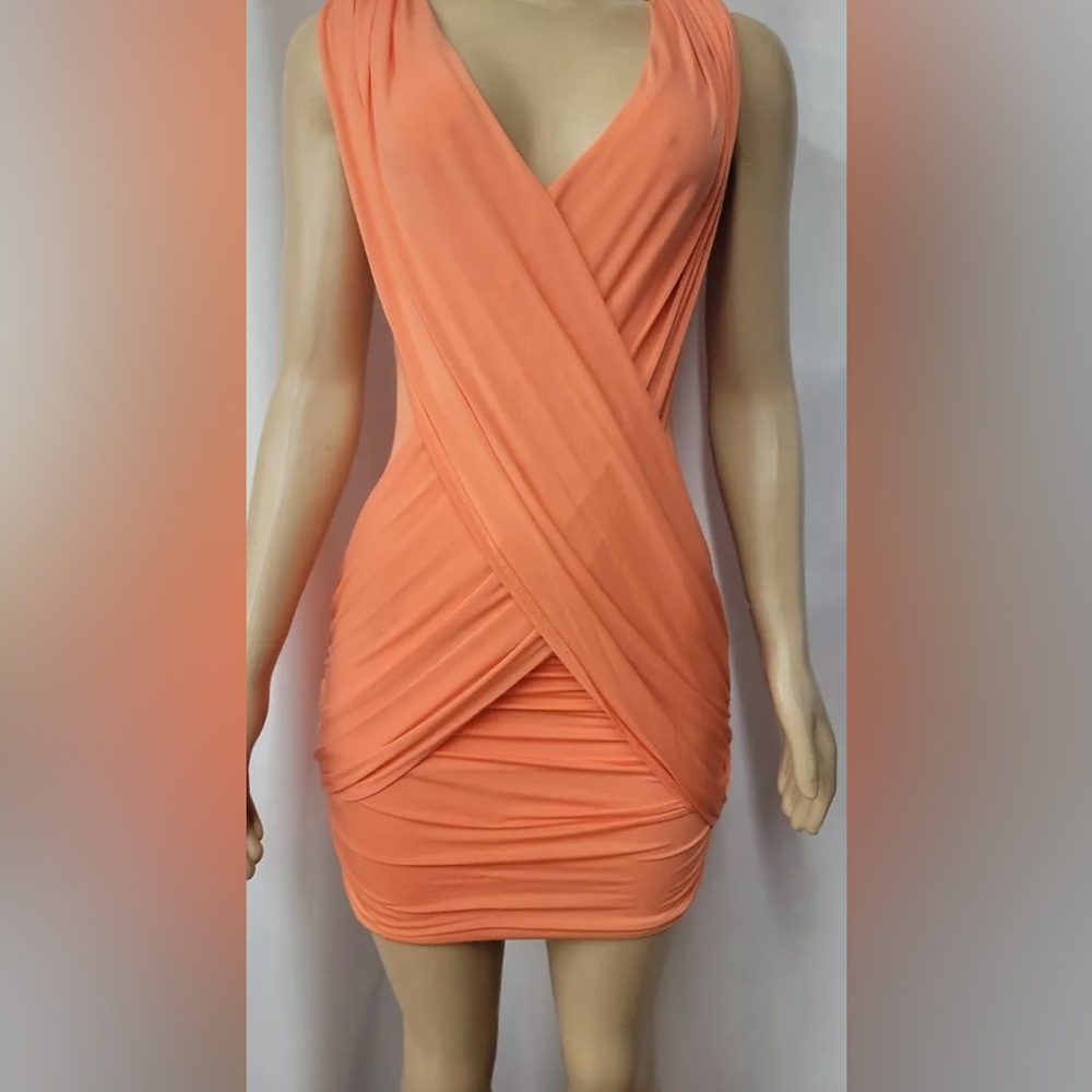 BCBG MaxAzria Alondra Women's Sexy Drape Mini Dress Super Stretchy Small Melon